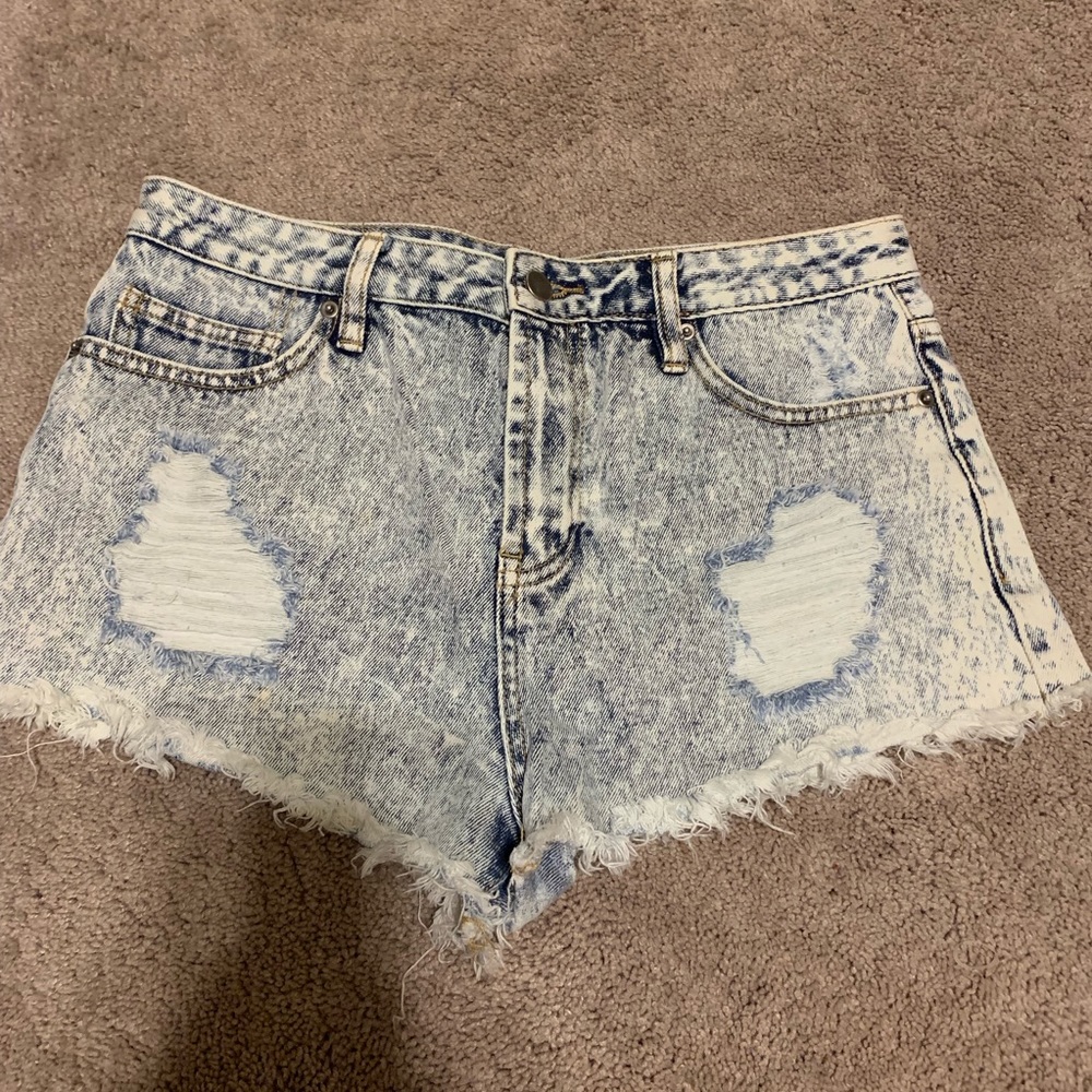Forever 21 High Waist Distress Acid Wash Shorts